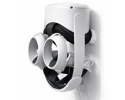 VR wandhouder geschikt voor Meta Quest 3 / Quest 2 / Oculus Quest 1 en Elite Strap - Headset en controllerhouders met montagesjabloon - Wit