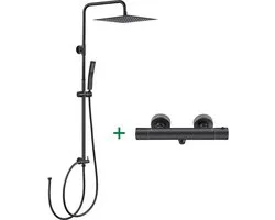 Auralum Max Douche de pluie Inox - Ensemble de douche - Y compris mitigeur thermostatique - Pomme de douche 12 pouces - Ensemble de douche de pluie complet - Hauteur réglable 72-110 cm - Économie d'eau - Noir