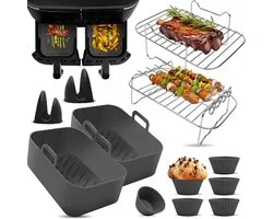Fentic Airfryer Accessoires - Geschikt voor Dual Airfryers - Voor Ninja Foodi Max Dual Zone AF300EU AF400EU – 7.6L tot 9.5L - Met Airfryer Siliconen Bakje (2 stuks)