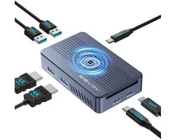 40Gbps M.2 NVMe SSD Behuizing met Koelventilator voor Mac mini - Dual Monitor Dock, USB-C Hub, 100W PD, 4K@60Hz Weergave