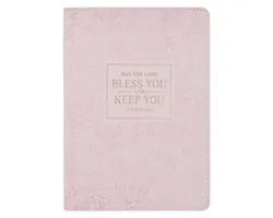 Christian Art Gifts Classic Journal Bless You and Keep You Num. 6:24 Bible Verse, Inspirational Scripture Notebook, Ribbon Marker, Pink Vegan Leather Flexcover, 336 Ruled Pages, (8.6" X 6.1" X .9")