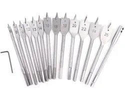 Ensemble de forets plats pour bois - 15 pcs 6-25 mm Tige hexagonale en acier au carbone Ensemble de forets plats pour bois Outils de découpe de trous pour travail du bois Outils de travail du bois Foret de trou pour bois Outils électriques