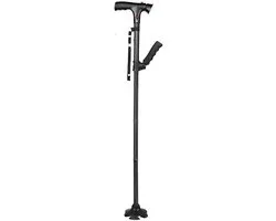 Foldable stick with led light and alarm, adjustable armrest stick and walking stick, suitable for elderly with buffered T-handle and swivel quad base for hiking mountaineering backpack