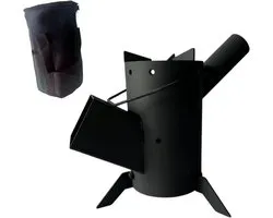 Draagbare Camp Rocket Stove - Koolstofstaal Houtgestookte Camping Kachel met Opbergtas voor Outdoor en Achtertuin Koken
