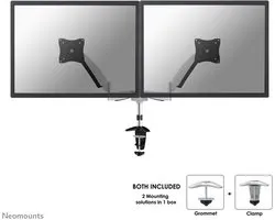 Le support de bureau Neomounts, modèle FPMA-D950D, s'incline, se tourne et pivote, il est adapté pour deux écrans plats jusqu'à 27" (69 cm).