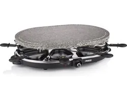 Princess Gourmetstel 162720 - Oval Steengrill & Raclette Party – 8 personen - 2 meter snoer - Regelbare thermostaat - 1200W - 8 pannetjes - PFAS vrij