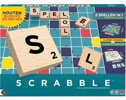 Mattel Scrabble - Bordspel - Houten blokjes en rekken - Twee spellen in één