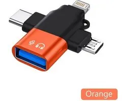 Elough 3 In 1 - Usb3.0 - Data Reader / Transfer Micro/Type C/Bliksem Converter Voor Usb Disk Mouse - Smart Cardreader Voor Iphone Samsung Tablet Ipad - Oranje