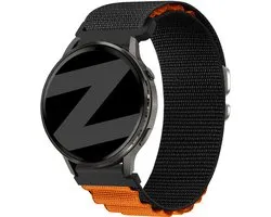 Bandz Bracelet Nylon 'Alpine' (22mm) - Compatible avec Garmin Vivoactive 4 / Garmin Venu 2 / Garmin Venu 3 / Garmin Forerunner 255 / Garmin Forerunner 265 / Garmin Forerunner 570 - 47 mm / Garmin Venu 4 - 45 mm - Zwart/Oranje