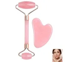 2 stuks-Rolmassageapparaat - Dubbelzijdig massageapparaat - Massagetool - Geschikt voor gezicht-nek- armen en ogen - Roze - Massageapparaat 14,5*5,5 cm - Gua Sha-plank 7,3*5,9 cm