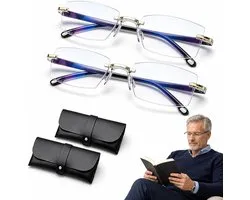 2 pièces de lunettes zoom autofocus à auto-réglage, lunettes glissantes multifocales pour de près et de loin, lunettes de lecture intelligentes pour hommes et femmes, avec monture légère en PC et 2 étuis