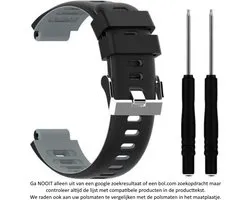 Zwart grijs siliconen sporthorloge bandje geschikt voor de Garmin Forerunner 220, 230, 235, 620, 630, 735XT, Approach S20, S5 & S6 - maat: zie maatfoto - sporthorlogeband - polsband - strap - siliconen - black grey rubber