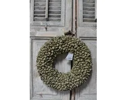 Couronne - Krans Ø 40cm coco fruit oud groen / old green wash - Krans gedroogd kokosfruit - Landelijk robuust sober.