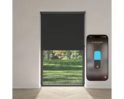 Eve Motionblinds (Matter) - Store en rouleau électrique intelligent pour l'intérieur, application/commande vocale, horaires, occultant, batterie rechargeable, pose libre, montage par vis, automatisations, nécessite un hub, noir - 130x190cm