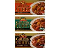 S&B Golden Curry Sauce Mix 3-Pack - Mild, Medium & Hot 3 x 220 g | Roux de curry japonais | Authentique mélange d'épices japonais | Pour Riz, Kip, Bœuf & Légumes avec Kajal Sticker