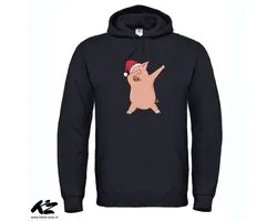 Dabbing Christmas Pig - Unisex Hoodie - 3XL - Zwart