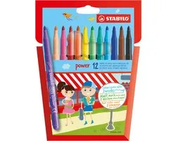 STABILO Power - Viltstift - Tot 8 Weken Zonder Dop - Etui Met 12 Kleuren