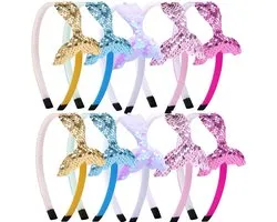 10pcs Mermaid Headband Glitter Sequins Hair Bands with Teeth Reversible Fishtail with Pearl Women Girls Hair Accessories Birthday Headdress Decoration Supplies Gift for Toddlers