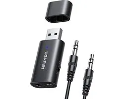 UGREEN Universal Bluetooth 5.1 Car Transmitter Receiver with 3.5mm AUX Zwart