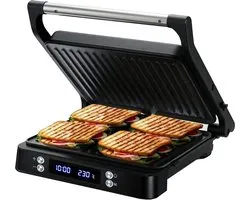 Olvy Tosti Apparaat XL - Panini - Timerfunctie - Temperatuurregeling - Voor 4 Tosti's - Croque Monsieur Toestel - PFAS Vrij - Grill Ijzer - Contactgrill - Apparaten - Uitklapbaar