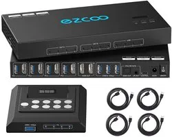 4 Poorts 4K@60Hz HDMI KVM Switch met 2 Monitoren, USB 3.0 en Audio Matrix Ondersteuning