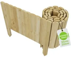 Bordure de pelouse en bois 200x30cm, bordure de parterre, bordure de tonte Rollborder, bordure avec piquets, kit de rouleau de palissade, clôture de jardin décorative pour bordure de jardin/patio/parterre de fleurs (Beige) NAIZY