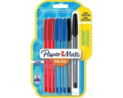 Paper Mate InkJoy 100ST-balpennen | Medium Punt (1,0 mm) | Zwarte, Blauwe en Rode inkt | 8 stuks