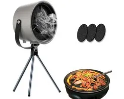 Draagbare desktop afzuigkap, 3 snelheden, Afneembare en wasbare ventilator, Voor BBQ, koken, hotpot, camping en camper, Zwart