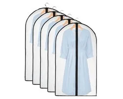 Peysaitr - Housse de protection pour vêtements - EVA épais - Sacs à fermeture éclair - Lavables et réutilisables - Vêtements de rangement pour vêtements - Bordure noire transparente - 60 x 100 cm - Lot de 5