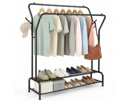 Kledingrek metaal - Met planken - Extra sterk - Clothes rack - Zwart - Luft