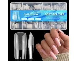 600 Nageltips Vierkante Vorm - Volle Bedekking Acryl Tips - Medium Gel Tips voor Nagelverlenging - Voor Salon en DIY Manicure