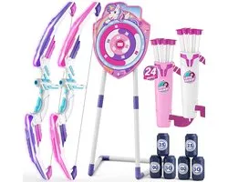HYES 2 Pack Bow and Arrow for Kids, LED Light Archery Set - with suction cup arrows,unicorn standing target,score - ShopVlot