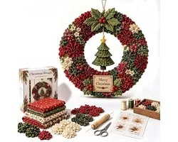 Kit Couronne de Noël DIY - Fabriquer sa propre couronne de Noël - Set Poke Art - Kit complet avec outils & Sapin de Noël - Sans couture - Kit de loisirs créatifs - Rouge, Blanc & Vert