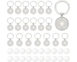 JOYOLA 20 Sets Sleutelhanger Cabochon Instellingen, Ronde Bezel Hanger Trays, 25mm Cabochon Charm Bezel Blanks Charm Ronde Trays voor Sleutelhanger met Glas Cabochon voor Cameo Foto Ketting Sieraden