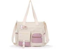 Modieuze crèmewitte nylon crossbody tas met schattig kawaii uiterlijk speciaal voor tieners, veelzijdig draagbaar als schoudertas en handtas, lichtgewicht voor school, winkelen en dagelijkse uitstapjes
