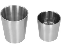 2 pcs 304 Stainless Steel Mugs Double Wall Beer Wine Cups Coffee Mug Stackable Pint Cups Cups For Travel Metal Cups For Outdoor Drinking (180ml + 300ml)