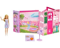 Disney Barbie Weekend Escape House - Poppenhuis met pop - 10 accessoires 4 speelruimtes en een katje