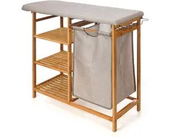 Kipit - Bamboe kast met strijkplank en wasmand BAMY, 111 x 34 x 82 cm - beige