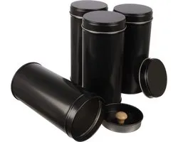 Dosenritter | 4 x Smart Tea Canister/Storage Can with Aroma Protecting Lid, Stackable Made of Metal for 100 g Earl Grey Each | 14 x 6.5 cm (H,ø) | Also Ideal as a Spice Tin