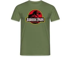 Jurassic Park Klassiek Logo In Rood Met T-Rex T-Shirt Heren