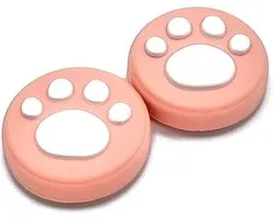 2 X Thumb Grips - ThumbGrips - Blanc sur rose - Capuchons de manette - Poignée de pouce - Convient pour la Playstation PS3 PS4 PS5 et la Xbox X S One 360 et Xbox Classic - Pattes de chat - Pattes de chien