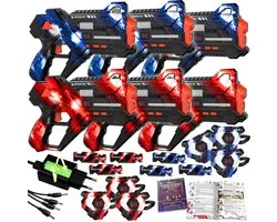 Oplaadbare Lasergame set voor Kinderen + 13 Gamemodes Boekje - 360° sensoren - 6 Persoons Laser Tag Set met 6 Laserguns en Vesten