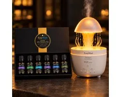 EasyMart _ Aroma Diffuser 300ml met 6 Etherische Oliën – Geurverspreider & Luchtbevochtiger – Met Afstandsbediening – LED – Slaapkamer – EasyMart