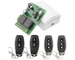 QIACHIP RF Wireless Remote Control Switch, 2 Channels, 433MHz, DC 12V, 24V, Wireless Relay Receiver with 4 Transmitters, Button for Garage Door Opener, Motor, Light