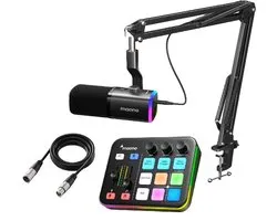 Maono - Starter Pack 2.0 - PD100XS & G1 NEO + Câble XLR - Pack de démarrage Podcast - Gaming Streaming - Microphone USB RVB avec perche - Streaming Deck - DJ Mixer