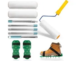 Ontluchtingsrollerset voor Egalisatiemortel, 23 cm Rol met Spikes, 2 Verfrollers (23 cm Elk), 1,5 m Lange Telescopische Steel en 30 mm Puntschoenen, Bodenbeschichtung Werkzeug Set