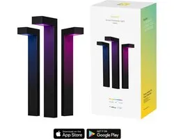 Hombli Slimme Sokkellamp Starter Kit - Buitenverlichting - Wit en gekleurd licht - Tuinverlichting - Timerfunctie - 3 stuks - Zwart