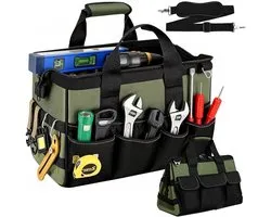 Boîte à outils professionnelle pour électriciens avec 21 compartiments et col large pour la mécanique et la menuiserie - 38 x 20 x 24 cm