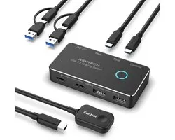 KVM Switch 2 PC naar 2 Monitoren - 10 Gbps USB 3.2 Switch met Type-C en Type-A