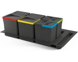 Emuca Set Containers Met Recyclebasis Voor Keukenlade Zwart